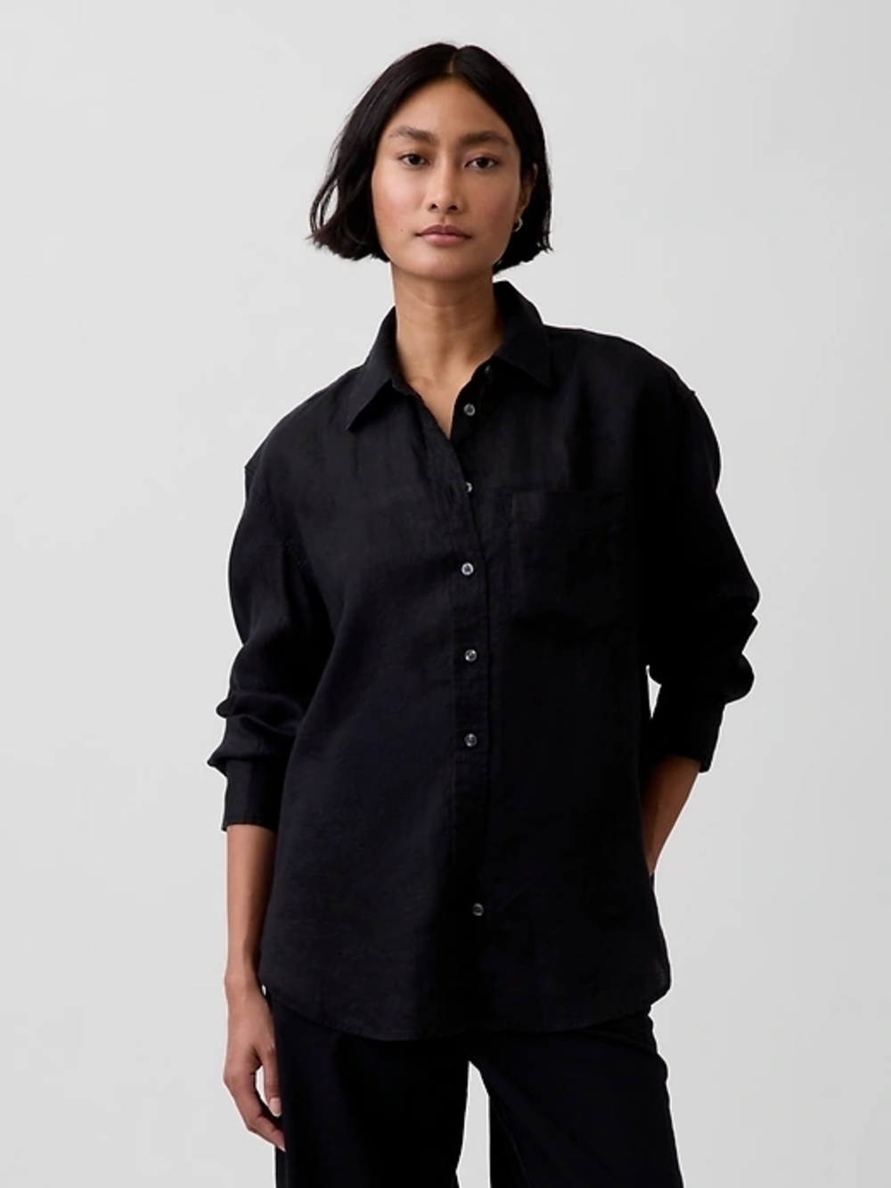 Gap Classic Black 100% Linen Button-Up Shirt